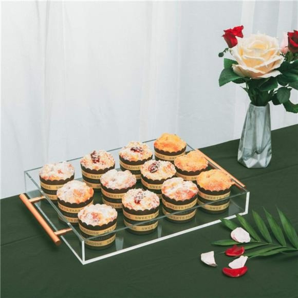 Clear Acrylic Lucite Serving Tray with Metal Handles,No Need to Assemble,11x14 - Picture 6 of 8